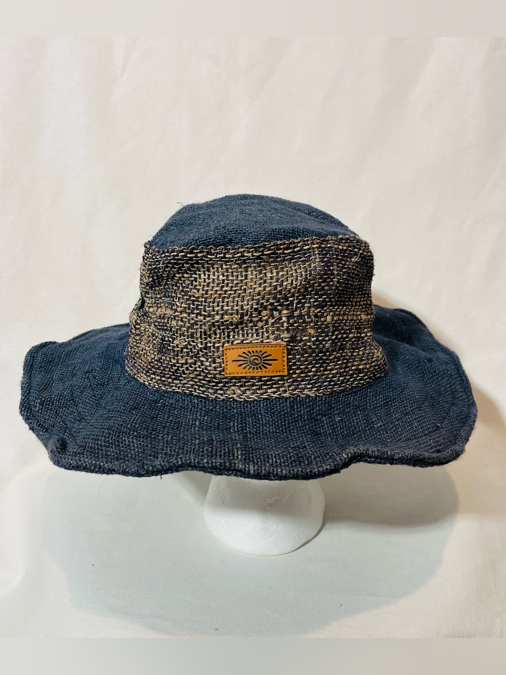 Sunny Life Blue Hemp Sun Hat Woven Boho Festival Brim